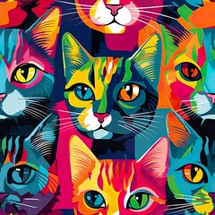 cats seamless pattern in style of pop art
