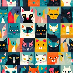 cats seamless pattern in style of collage