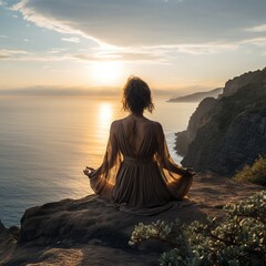 person meditating on the beach