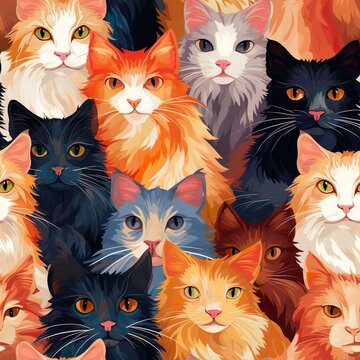 cats seamless pattern in style of digital painting
