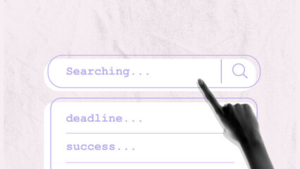 Online searching. Human hand using internet access in working, making projects. Contemporary art collage. Conceptual design