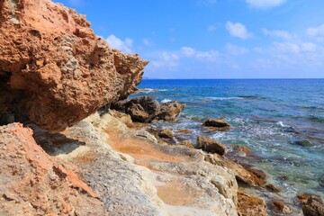 Cyprus landscape - Mediterranean Sea coast in May. Coral Bay near Paphos.