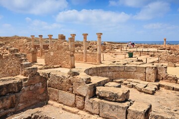 Cyprus landmark - Kato Paphos archeological park. UNESCO World Heritage Site of ancient Greek and Roman town ruin.