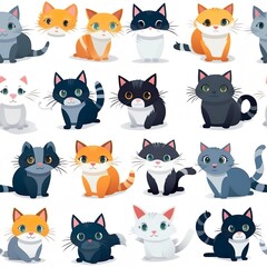 cats seamless pattern in style of concept art