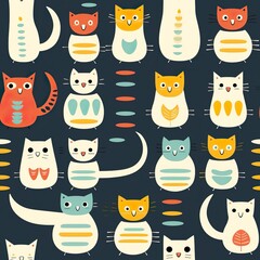 cats seamless pattern in style of retro