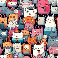 cats seamless pattern in style of pop surrealism