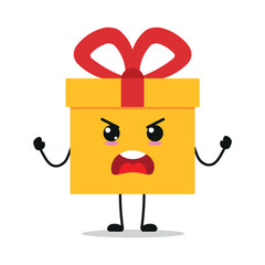 Cute angry gift box character. Funny furious gift box cartoon emoticon in flat style. present emoji vector illustration