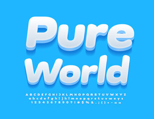 Vector eco icon Pure World with White modern Font. Cute 3D Alphabet Letters and Numbers