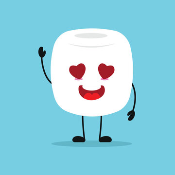 Cute happy marshmallow character. Funny fall in love marshmallow cartoon emoticon in flat style. sweet emoji vector illustration
