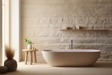 Foto auf Acrylglas Nordeuropa Stylish contemporary Minimalistic sandstone bathroom. Photorealistic illustration of Generative AI.