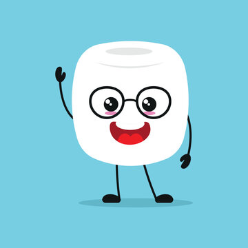 Cute happy marshmallow character. Smiling and greet marshmallow cartoon emoticon in flat style. sweet emoji vector illustration