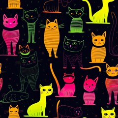 cats seamless pattern in style of sci-fi