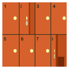 Metal locker door with key, two level compartment. Vector illustration of cloakroom, lockers in gym, school, in store