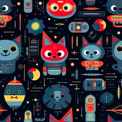 cats seamless pattern in style of sci-fi