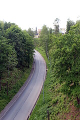 Highway on a hot sunny summer day. View from above.