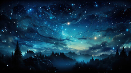 The sky has stars at night among the stars and the Milky Way galaxy.