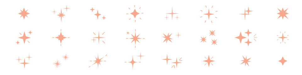 Obraz premium Magical star icons collection. Elements with glitter, shine and sparkle set. Light and glow lines. Vector illustrations isolated on white background.