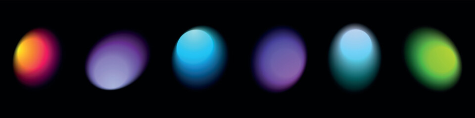 Abstract gradient background with round shapes, neon blue. Fluid and digital blob shapes, light and dynamic. Isolated vector illustration on black background.