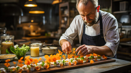 Koch zubereitet gourmet essen. Generiert mit KI