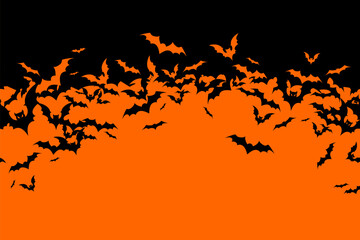 Halloween banner with black bats on the orange background. Illustration with text.
 - obrazy, fototapety, plakaty