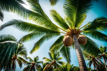 Obraz premium A coconut palm tree with fresh coconuts ready to be enjoyed - AI Generative