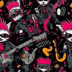 cats seamless pattern in style of punk