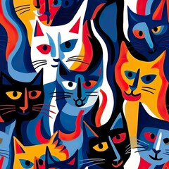 cats seamless pattern in style of abstract expressionism