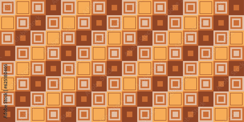 Poster Checkerboard diagonal pattern. Diagonal brown tiles going one after the other. Vector and seamless pattern with brown square tiles.