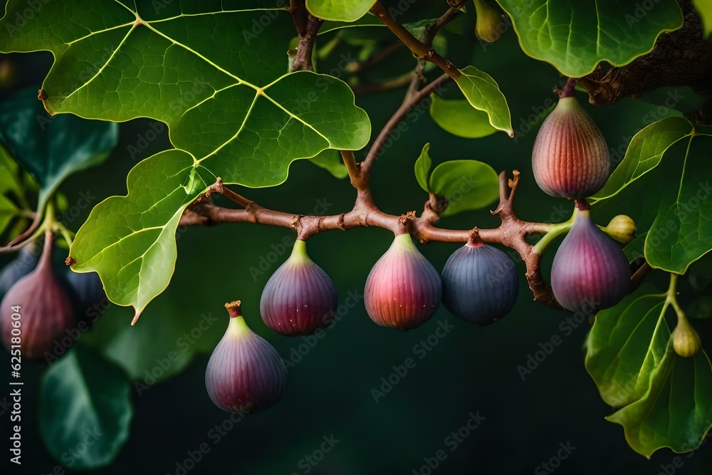 Poster a fig tree with luscious figs hanging from its branches - ai generative