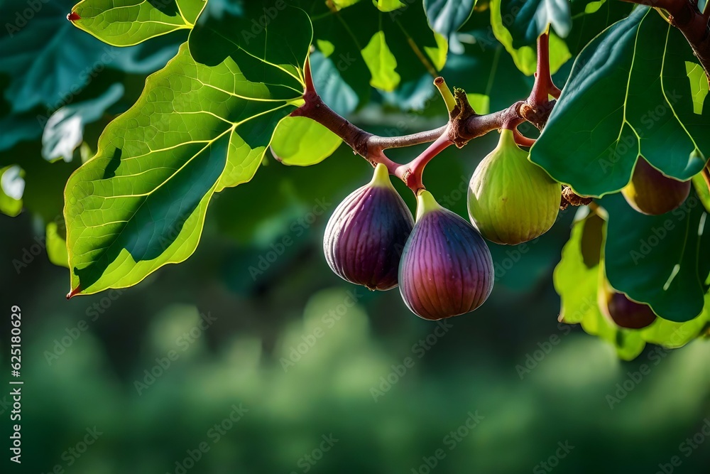 Poster a fig tree with luscious figs hanging from its branches - ai generative