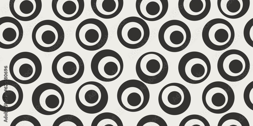 Poster Circles with other circles inside. A vector simple pattern that consists of black circles with white circles inside.
