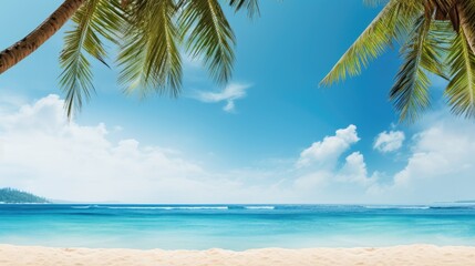 Obraz na płótnie Canvas Beach Sea Coconut Trees Banner with Copy Space
