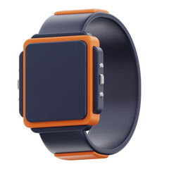 Smart watch with orange strap isolated on transparant background 3D rendering 