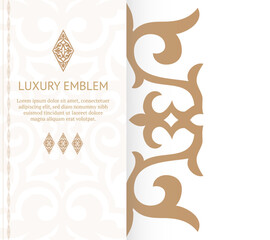Golden vintage greeting card on a white background. Vector abstract design elements. Great for invitation and greeting cards, packaging, flyer, wallpaper or any desired idea. Luxury ornament template.