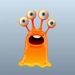 Cute cartoon monster. Design for print, sticker, party decoration, logo, emblem, magazine prints or journal article, t-shirt design, poster. Vector illustration of Halloween cool monster 