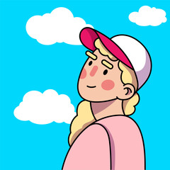 Portrait of Teenage girl, women. Cute characters. Cartoon style. Social network avatar template. Hand drawn trendy Vector illustration. 