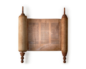 Ancient and precious Torah isolated on white background. Holy Book