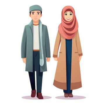 Cartoon muslim man and woman couple, AI generated Image