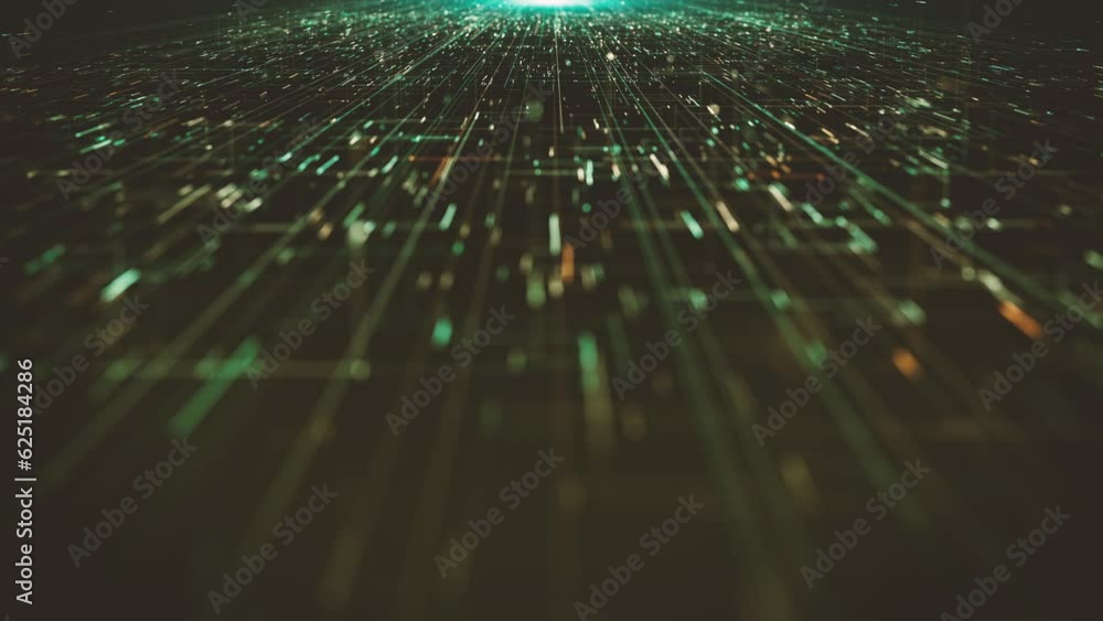 Poster hitech space scifi network landcape background/ 4k animation of an abstract digital data business te