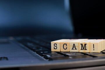 Digital scam concept written on cubes. design for phishing or fraud ideas.