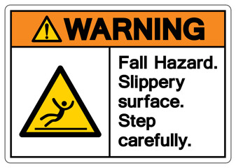 Warning Fall Hazard Slippery Surface Step Carefully Symbol Sign, Vector Illustration, Isolate On White Background Label .EPS10