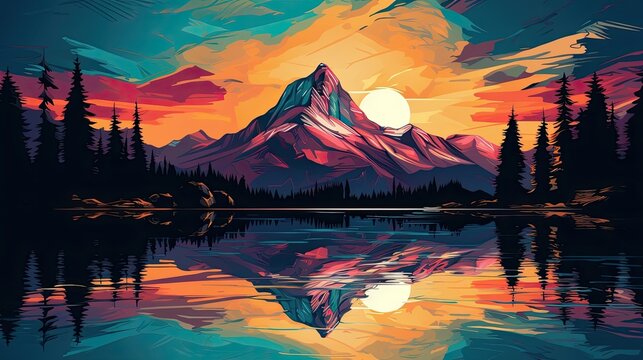 The lake reflects a mountain range in its still waters. (Generative AI)