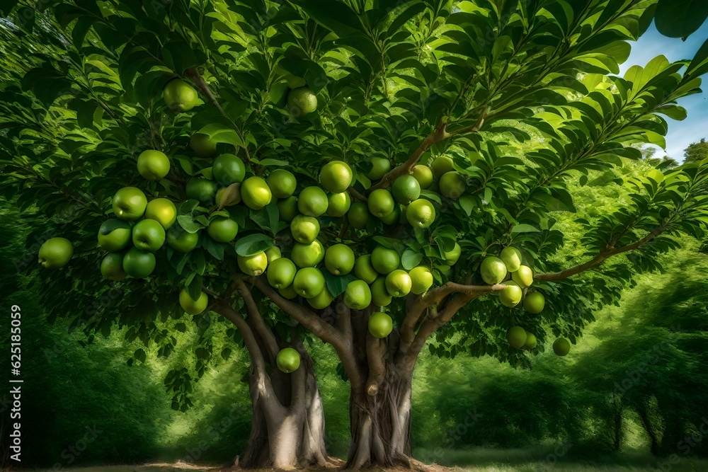 Poster a lime tree with vibrant green limes - ai generative