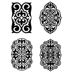 Set of 4 islamic black ornaments on background in vector. Asian new year gold decorative traditional oriental symbols. Circular ornamental arabic symbols. Abstract Asian elements of the Kazakhs