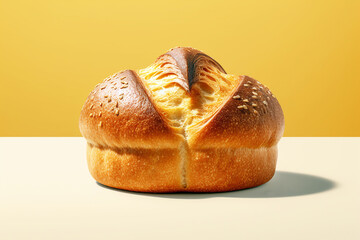 Freshly baked white butter bread a light yellow background. Bakery advertisement, template, announcement. Generated by AI