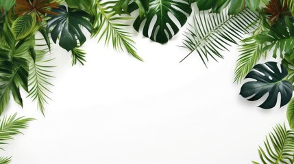 Fototapeta na wymiar Tropical leaves in white background template, AI generated Image
