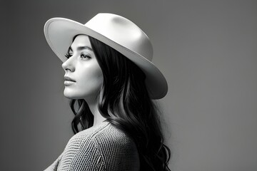 Fashion woman in hat black and white ai generative image