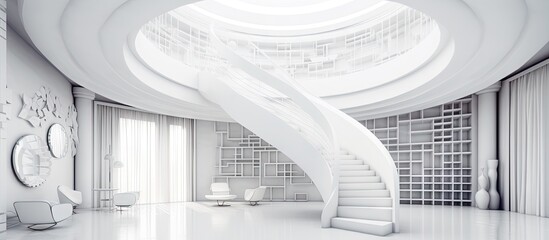 Staircase in a white house. Interior and architecture concept. Generative AI