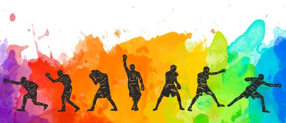 Fototapeta na wymiar Colorful boxing illustration. Bright silhouettes of boxers men.