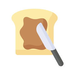 Sliced bread with knife and chocolate paste, toast icon in trendy style